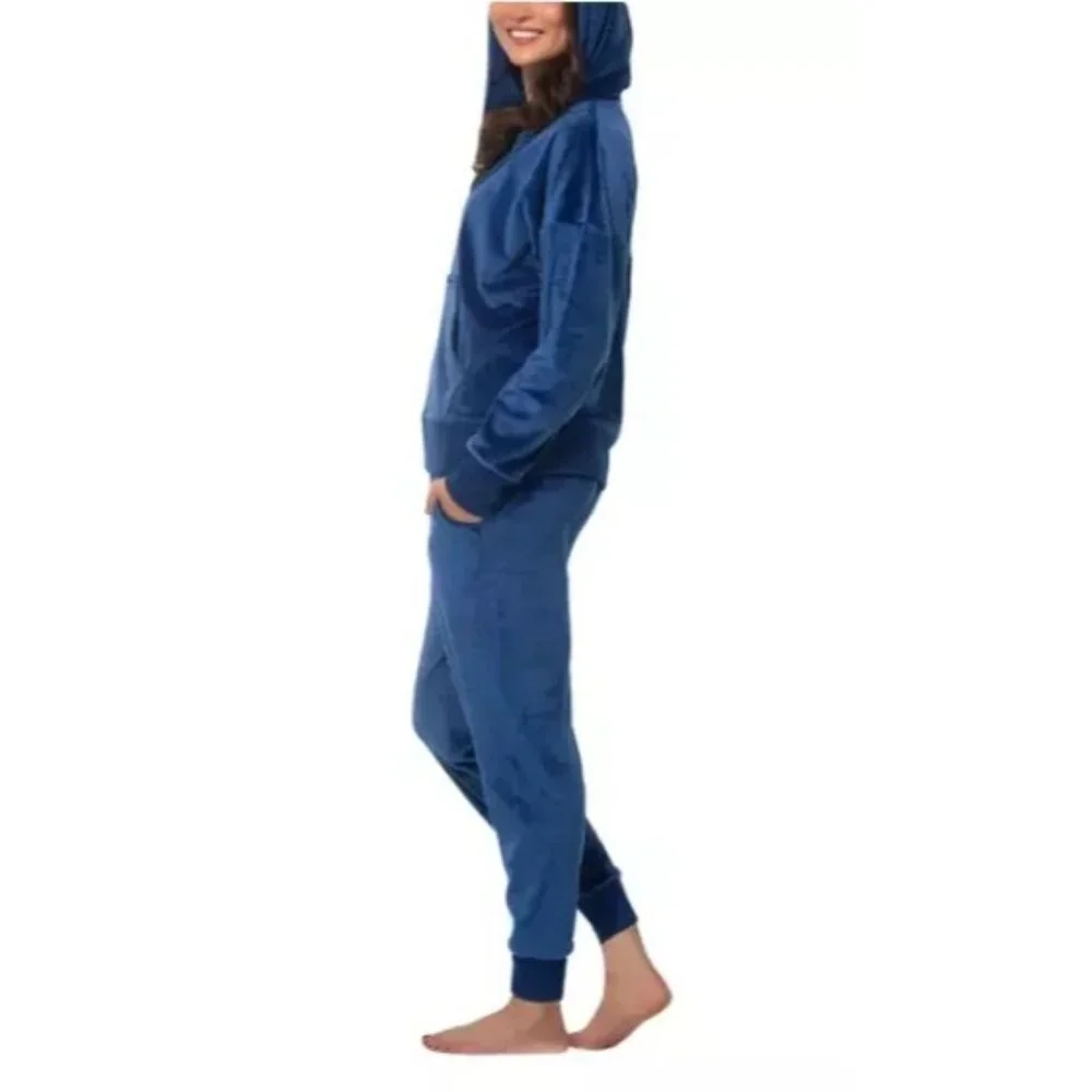 Felina Sm 2 Piece Matching Velour Zip Hoodie Jacket Jogger Pants Set Tracksuit